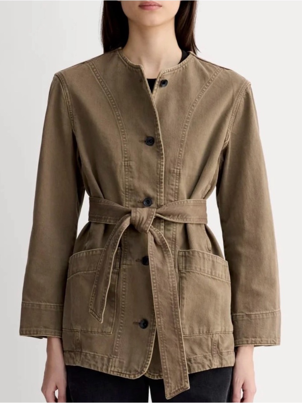 Everlane Long Denim Barrel Jacket Medium Organic Cotton Distressed Brown Woman’s